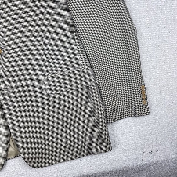 CANALI Light Beige Houndstooth Silk / Wool Blazer Jacket Italy Made Men 50R Read - Picture 5 of 16